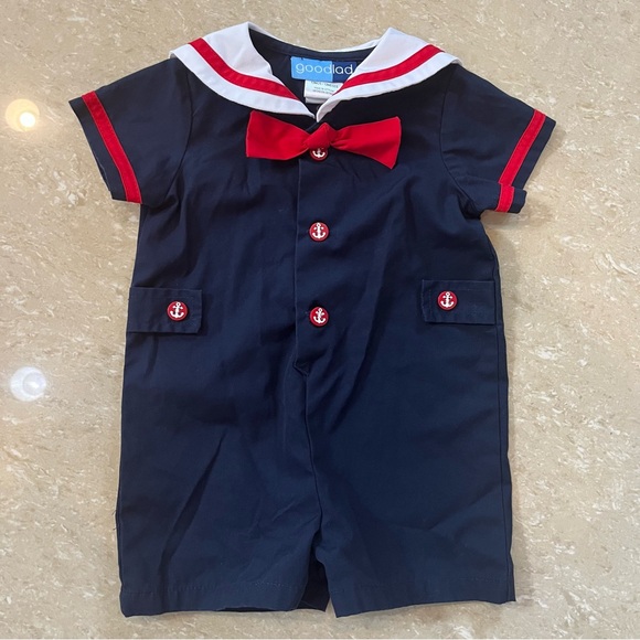 Good Lad Baby Toddler Navy and Red Sailor Romper 12 months Nautical - Picture 1 of 9